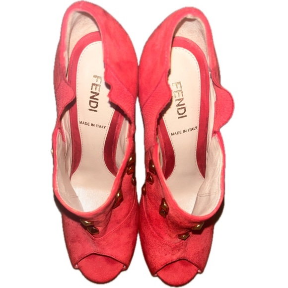 FENDI Red Studded Suede Platform Ankle heels boots, Size 36 US 5.5 - Picture 7 of 13